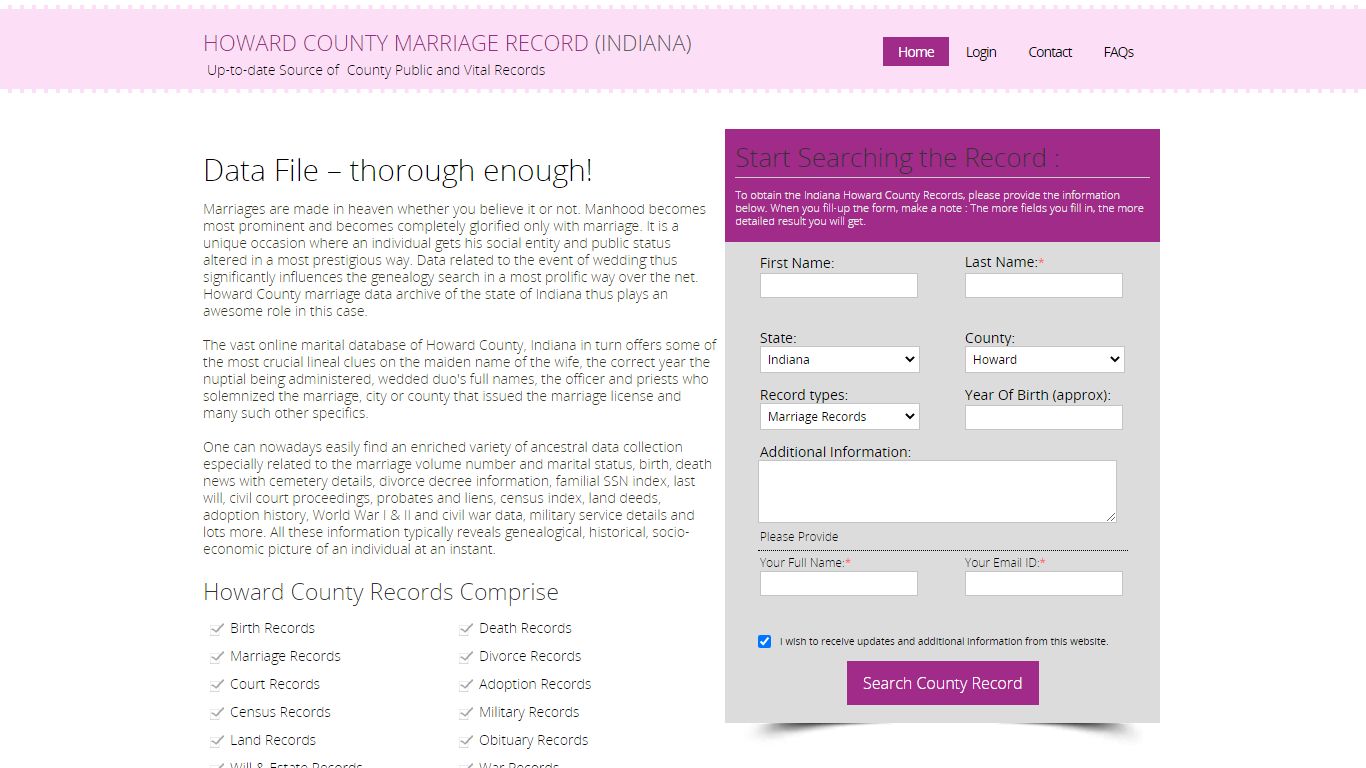 Public Marriage Records - Howard County, Indiana